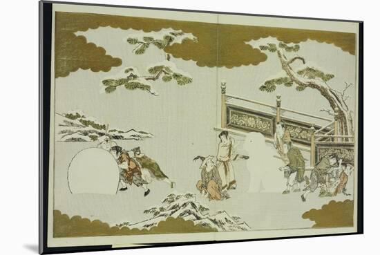 Children Making a Snow Shishi and Rolling a Snowball, from 'The Silver World'-Kitagawa Utamaro-Mounted Giclee Print