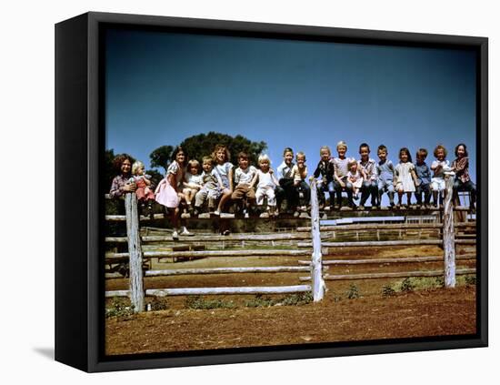 Children of Rancher Tom Hall Lined up on Fence-Loomis Dean-Framed Stretched Canvas