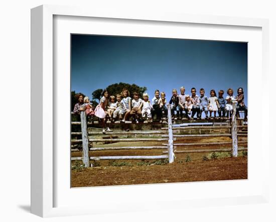 Children of Rancher Tom Hall Lined up on Fence-Loomis Dean-Framed Photographic Print