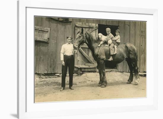 Children on Back of Draft Horse-null-Framed Art Print