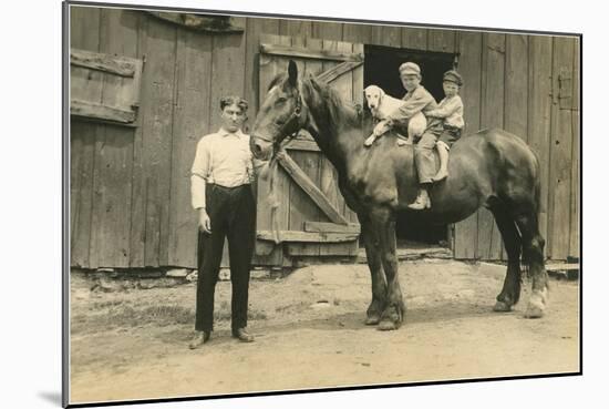 Children on Back of Draft Horse-null-Mounted Art Print