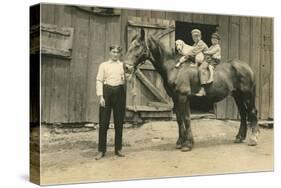 Children on Back of Draft Horse-null-Stretched Canvas