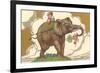 Children on Elephant-null-Framed Premium Giclee Print