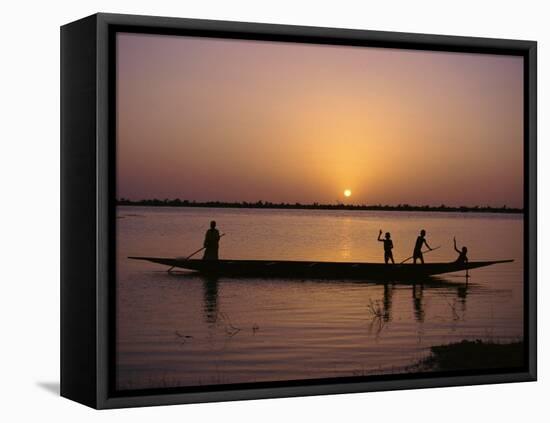 Children on Local Pirogue or Canoe on the Bani River at Sunset at Sofara, Mali, Africa-Pate Jenny-Framed Stretched Canvas