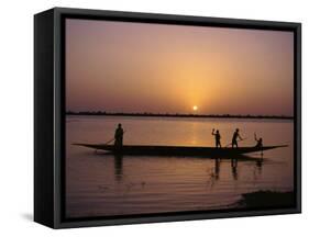 Children on Local Pirogue or Canoe on the Bani River at Sunset at Sofara, Mali, Africa-Pate Jenny-Framed Stretched Canvas