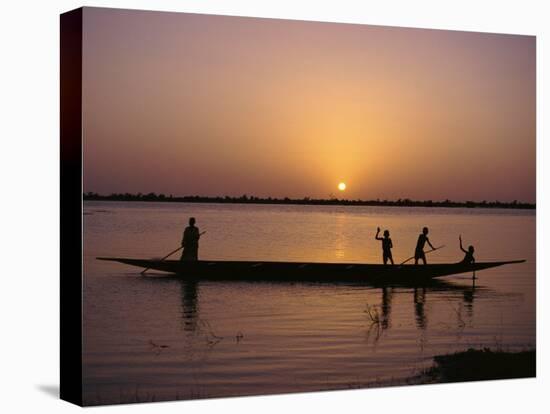 Children on Local Pirogue or Canoe on the Bani River at Sunset at Sofara, Mali, Africa-Pate Jenny-Stretched Canvas