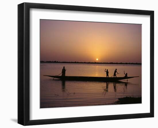 Children on Local Pirogue or Canoe on the Bani River at Sunset at Sofara, Mali, Africa-Pate Jenny-Framed Photographic Print