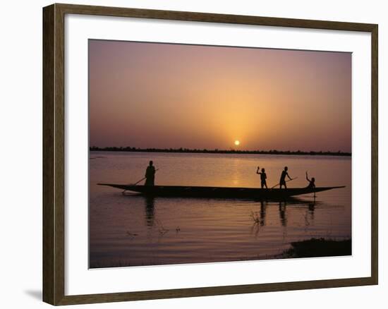 Children on Local Pirogue or Canoe on the Bani River at Sunset at Sofara, Mali, Africa-Pate Jenny-Framed Photographic Print