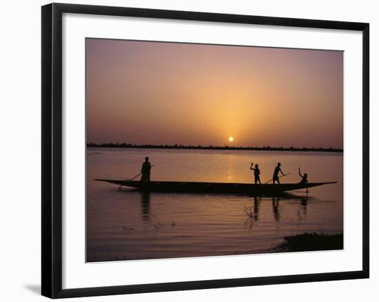 Children on Local Pirogue or Canoe on the Bani River at Sunset at Sofara, Mali, Africa-Pate Jenny-Framed Photographic Print