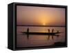 Children on Local Pirogue or Canoe on the Bani River at Sunset at Sofara, Mali, Africa-Pate Jenny-Framed Stretched Canvas