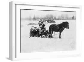 Children on Pony Drawn Sled Photograph-Lantern Press-Framed Art Print