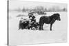 Children on Pony Drawn Sled Photograph-Lantern Press-Stretched Canvas