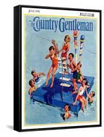 "Children on Swimming Platform," Country Gentleman Cover, July 1, 1931-William Meade Prince-Framed Stretched Canvas
