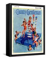 "Children on Swimming Platform," Country Gentleman Cover, July 1, 1931-William Meade Prince-Framed Stretched Canvas