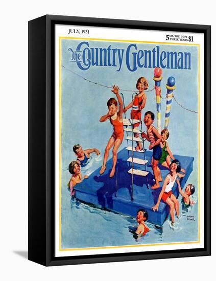 "Children on Swimming Platform," Country Gentleman Cover, July 1, 1931-William Meade Prince-Framed Stretched Canvas