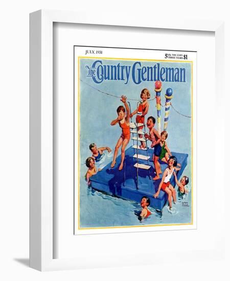 "Children on Swimming Platform," Country Gentleman Cover, July 1, 1931-William Meade Prince-Framed Giclee Print