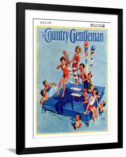 "Children on Swimming Platform," Country Gentleman Cover, July 1, 1931-William Meade Prince-Framed Giclee Print