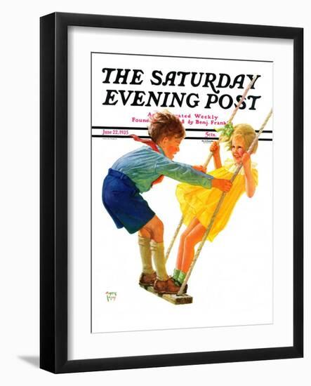 "Children on Swing," Saturday Evening Post Cover, June 22, 1935-Eugene Iverd-Framed Giclee Print