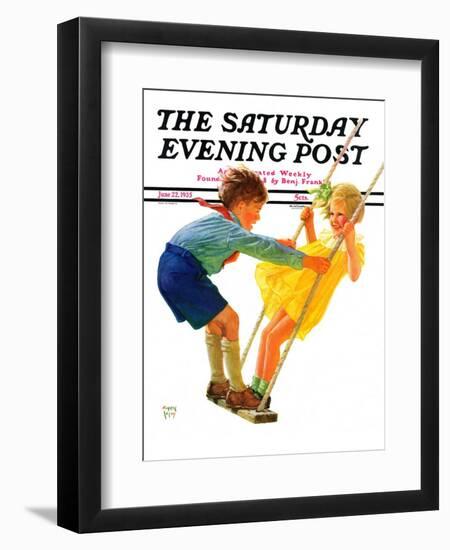 "Children on Swing," Saturday Evening Post Cover, June 22, 1935-Eugene Iverd-Framed Premium Giclee Print