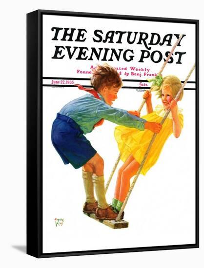 "Children on Swing," Saturday Evening Post Cover, June 22, 1935-Eugene Iverd-Framed Stretched Canvas