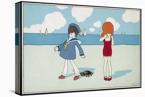 Children on the Beach, a Boy in a Sailor Suit Has His Trousers Bitten by a Crab-A. Bertiglia-Stretched Canvas