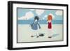 Children on the Beach, a Boy in a Sailor Suit Has His Trousers Bitten by a Crab-A. Bertiglia-Framed Art Print