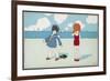 Children on the Beach, a Boy in a Sailor Suit Has His Trousers Bitten by a Crab-A. Bertiglia-Framed Premium Giclee Print