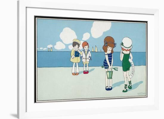 Children on the Beach, Wanting to Make Friends But Feeling a Bit Shy-A. Bertiglia-Framed Art Print