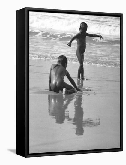 Children, One in Zorba-Like Dancing Pose at Versova Beach-null-Framed Stretched Canvas