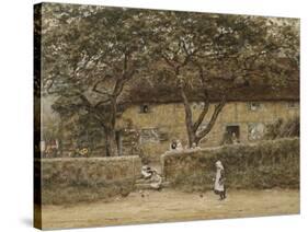 Children Outside a Cottage-Helen Allingham-Stretched Canvas