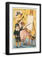 Children Painting at Easel-null-Framed Art Print