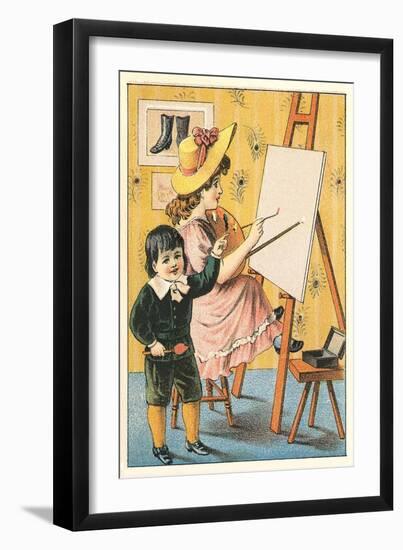 Children Painting at Easel-null-Framed Art Print