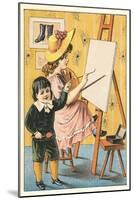 Children Painting at Easel-null-Mounted Art Print