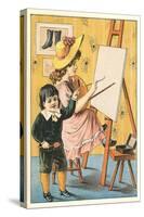 Children Painting at Easel-null-Stretched Canvas