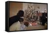 Children Peeking around Corner at Christmas Tree-William P. Gottlieb-Framed Stretched Canvas