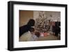Children Peeking around Corner at Christmas Tree-William P. Gottlieb-Framed Premium Photographic Print