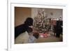 Children Peeking around Corner at Christmas Tree-William P. Gottlieb-Framed Photographic Print