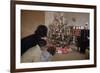 Children Peeking around Corner at Christmas Tree-William P. Gottlieb-Framed Photographic Print