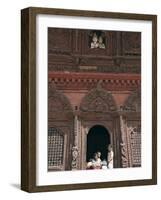 Children Play Beneath the Figures of Shiva and Parvati at a Temple in Durbar Square, Nepal-Don Smith-Framed Photographic Print