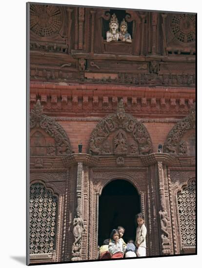 Children Play Beneath the Figures of Shiva and Parvati at a Temple in Durbar Square, Nepal-Don Smith-Mounted Photographic Print