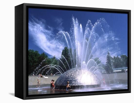 Children Play in the International Fountain of Seattle Center, Seattle, Washington, USA-Charles Crust-Framed Stretched Canvas