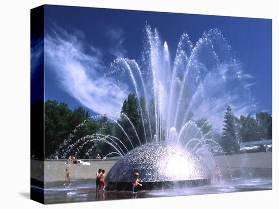 Children Play in the International Fountain of Seattle Center, Seattle, Washington, USA-Charles Crust-Stretched Canvas