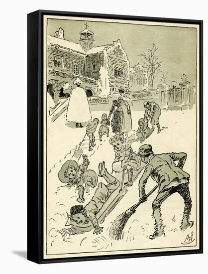 Children Play on their Sledges-Harry Furniss-Framed Stretched Canvas