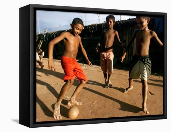 Children Play Soccer at a Shelter in the City Maraba-null-Framed Stretched Canvas