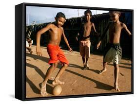 Children Play Soccer at a Shelter in the City Maraba-null-Framed Stretched Canvas