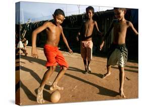 Children Play Soccer at a Shelter in the City Maraba-null-Stretched Canvas