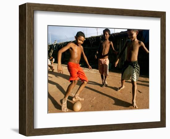 Children Play Soccer at a Shelter in the City Maraba-null-Framed Photographic Print