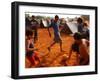 Children Play Soccer Between Tents Placed on a Dusty Lot-null-Framed Photographic Print