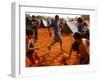 Children Play Soccer Between Tents Placed on a Dusty Lot-null-Framed Photographic Print