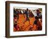 Children Play Soccer Between Tents Placed on a Dusty Lot-null-Framed Photographic Print